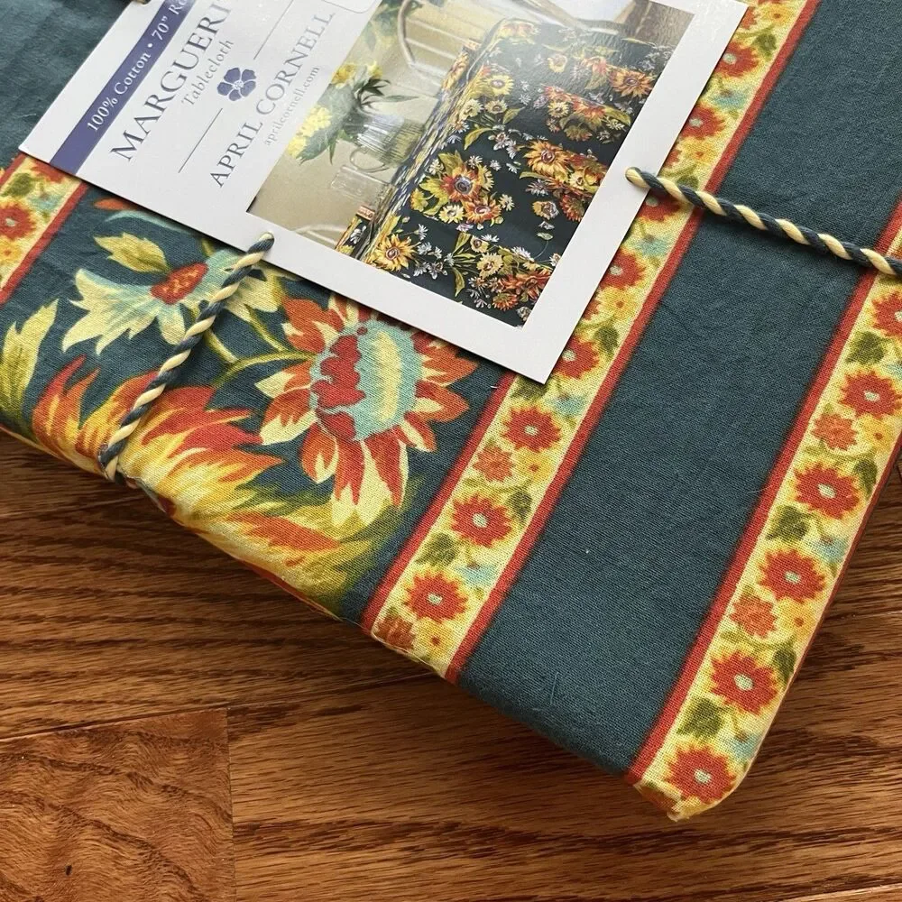 April Cornell Marguerite Floral Tablecloth 60x84 oblong Navy Yellow Cottage New